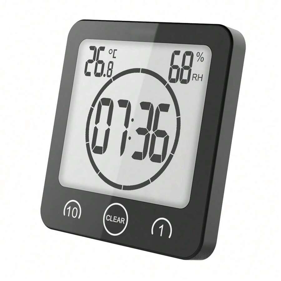 Reloj de Pared Digital, Reloj para Ducha de Ducha con cronómetro de Cuenta Regresiva, higrómetro Impermeable,Reloj para Ducha baño Monitor de Temperatura y Humedad del baño - Negro - Ver 1