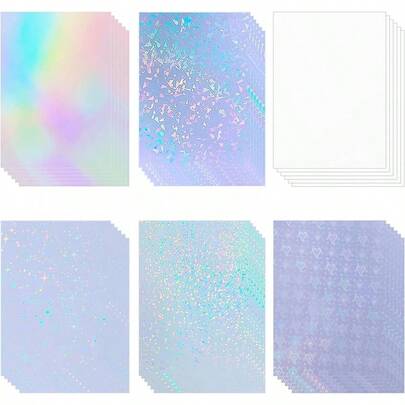 36 Sheets Holographic Sticker Paper Holographic Vinyl Self Adhesive Waterproof Transparent Laminating Sheets Overlay With A4 (11.X 8.3 Inch) 6 Styles Mixed