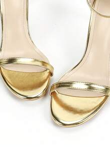 Women's Sexy Round Toe Ankle Strap Stiletto Sandals, Gold Color Round Toe Formal High Heel Sandals, Fashionable & Versatile