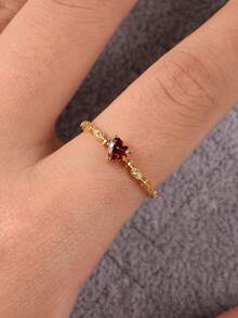 1 pieza Anillo de plata de ley S925 con gema en forma de corazón, casual y lindo, adecuado para uso diario, fiestas, regalo del Día de San Valentín - Dorado - Ver 2