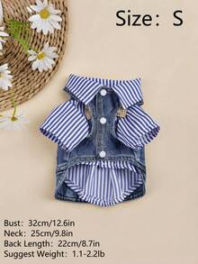 蓝色条纹宠物领结项圈，适合猫狗，四季皆宜