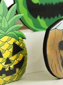 1 件万圣节水果木制标牌，有趣的鬼魂西瓜菠萝椰子南瓜灯装饰，可爱的卡通咖啡鬼桌面装饰，适合秋季丰收派对家居展示 - 彩色 - 查看 8