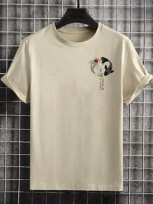 Camiseta informal de manga corta y cuello redondo con estampado japonés de carpa para hombres talla grande en verano