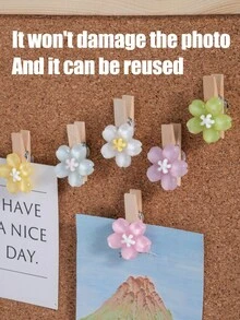 20/10pcs Wooden Clip Picture Nails, Photo Wall Messages Push Pins, 10pcs Felt Board Decoration Fixing Large Head Nail Clips, Suitable For Office And School Use, It Won't Damage The Photo Clip. Back-To-School Supplies, Fixed Accessories For Graduation Party Decorations, Halloween, Christmas Eve And New Year Decorations For Christmas - Flower Wooden Clip - View 14