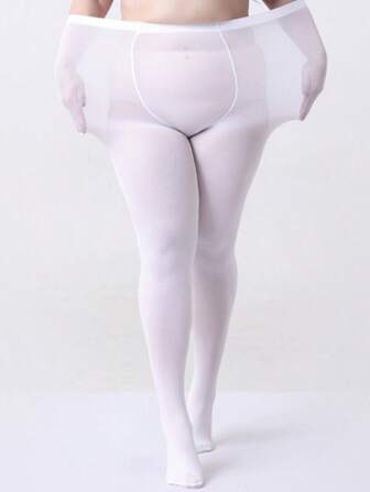 1pc Plus Size 120D Super Soft White Tights, High Stretch Solid Color Pantyhose Suitable For Nightclub, DIY, Cozy