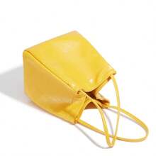 2026 Spring/Summer New Fashion Silver Color Women Handbag, Lunchbox Bag, Bright Leather Stylish Cool Y2K Style Cute Square Winged Toiletry Bucket Crossbody Bag - 黃色 - 查看 8