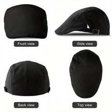 1 Piece Of Adjustable Men's Cotton Beret - Classic Beret, Adjustable Casual Hat Style Suitable For Men, Machine Washable, Easy To Maintain - Black - View 2