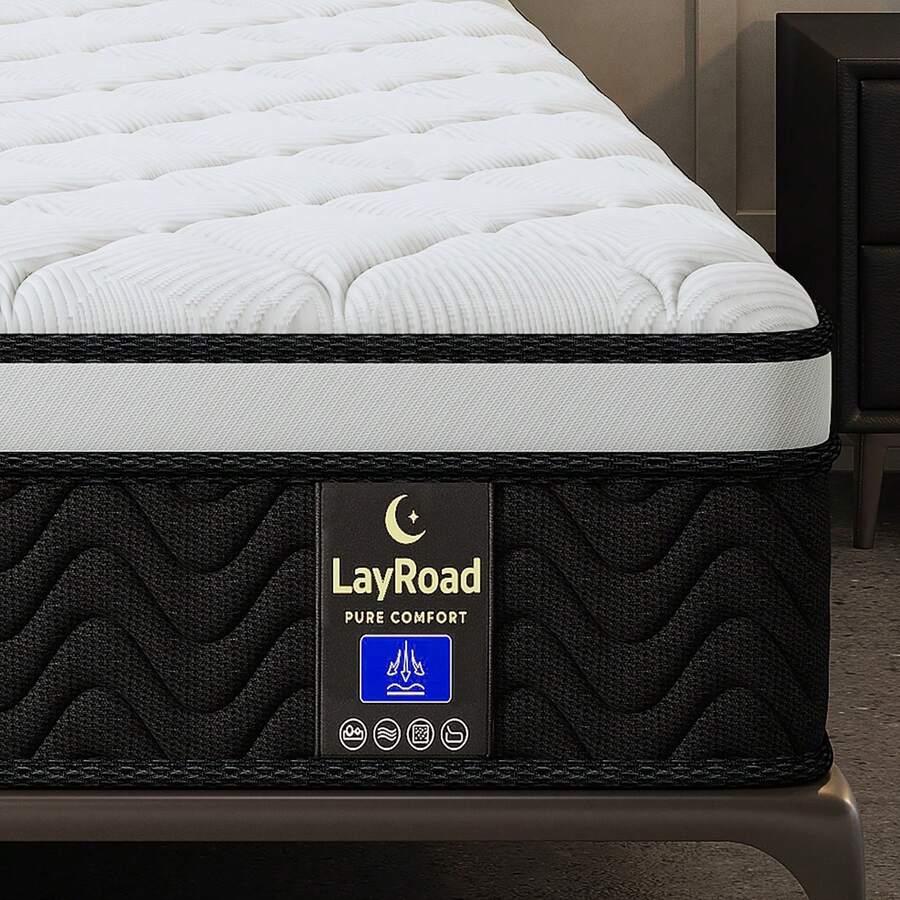 LayRoad 12/14 Inch Bedroom Furniture Twin, Full, Queen, King Mattress Memory Foam And Spring, Hybrid Mattress Medium Firmness, Lumbar Support, Home Rooms Hotels, Queen Size Mattress Mattress Beds Mattress Included Home Depot Today Memory Foam Mattress Air Mattresses - Đen và trắng - Xem 1