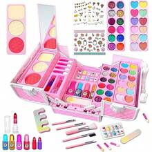 1 件套女孩公主主题化妆套装，包含化妆包、化妆工具、角色扮演梳妆台、口红、眼影、腮红、儿童装扮化妆玩具 - 彩色 - 查看 4