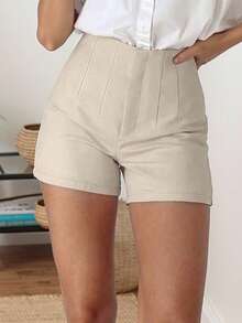 Women's Elegant Pleated Waist Shorts For Commuting - Apricot - View 4