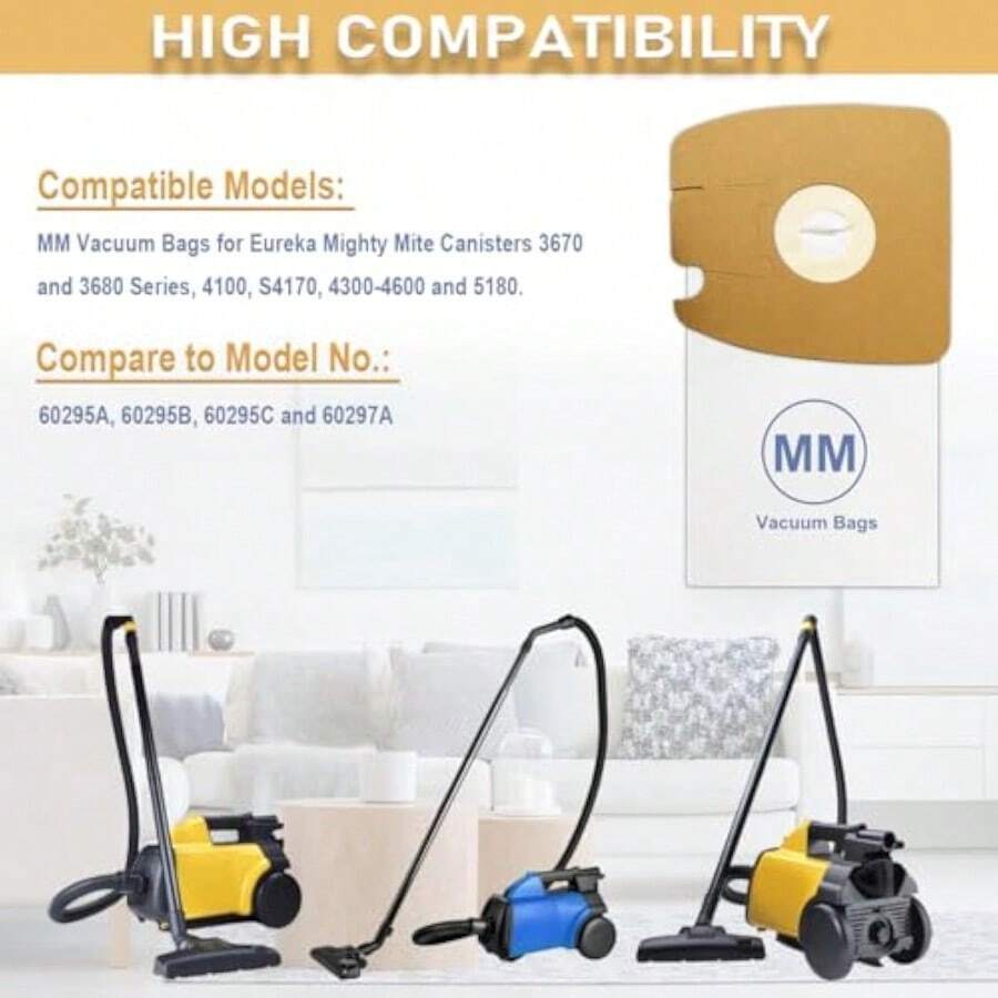 MM Vacuum Bags For Eureka 3670, 3670M, 3670H, 3670G, 60295C, 60297A Mighty Mite Canisters, Part # 60295, 8 Pack - None - View 1