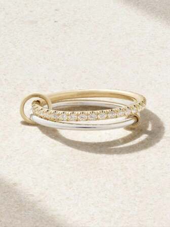 BALMORA 1 件 S925 纯银互锁戒指，镶嵌合成锆石，双层彩色拼接手饰，适合女士时尚、欧美风格嘻哈、多层珠宝、生日礼物、珠宝礼物