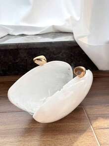 1 Pc White Marble Shaped Box-Style Bag With Metallic Chain, Vintage Elegant Women's Evening Dress Party Clutch, Japanese Style Lady Handbag, Party Bags,Perfect For Party Wedding Prom Dinner/Banquet Matching With Holiday Party Dress Evening Dress & Sequin Dress - White - View 6