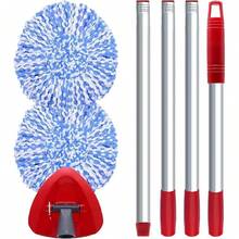 Spin Mop Replacement Head Compatible With O-Cedar EasyWring 1 Tank, 2 Microfiber Mop Refills, 30-58" Handle And 1 Base Set Combo (White,1 Tank System)-Dx