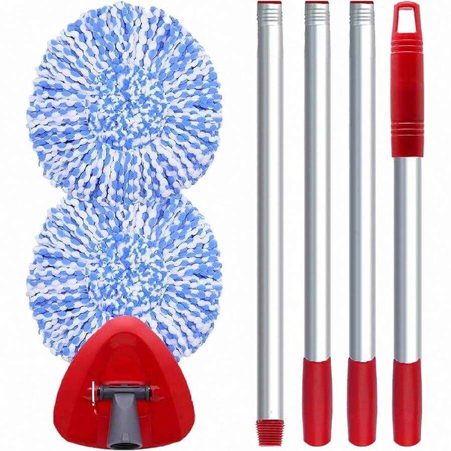 Spin Mop Replacement Head Compatible With O-Cedar EasyWring 1 Tank, 2 Microfiber Mop Refills, 30-58" Handle And 1 Base Set Combo (White,1 Tank System)-Dx