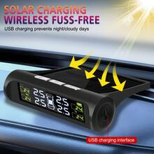 0-6Bar 汽车安全警报系统轮胎温度监测器 USB/太阳能 TPMS 通用汽车轮胎压力监测系统 - 黑色 - 查看 5