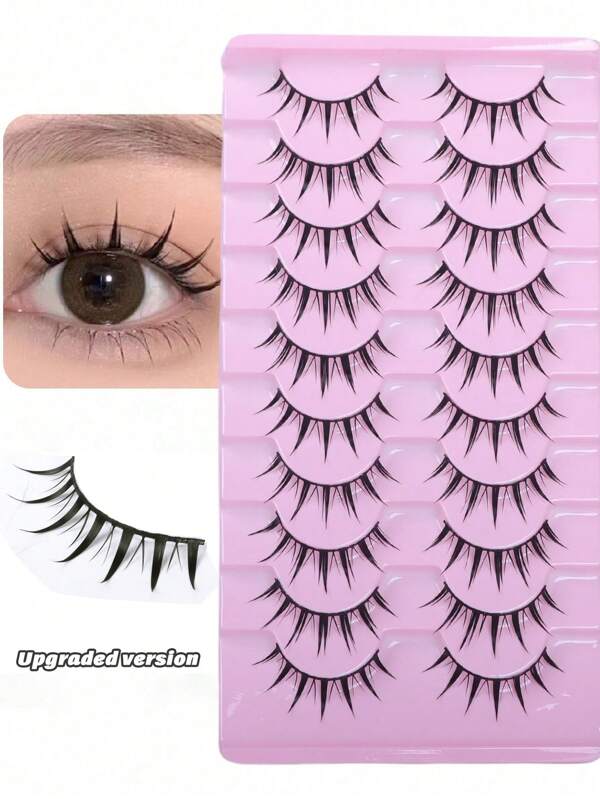 10 Pairs Natural False Eyelashes Manga Lashes 3d Faux Mink Lashes Soft Winged Natural Realistic Eyelash Extension