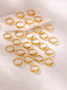 1PC Fashion Hollow Initial Letter Heart Rings For Women Gold Color Stainless Steel A-Z Letter Ring Aesthetic Wedding Jewelry Gift - Yellow Gold - View 10