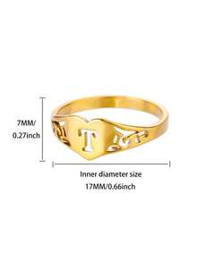1PC Fashion Hollow Initial Letter Heart Rings For Women Gold Color Stainless Steel A-Z Letter Ring Aesthetic Wedding Jewelry Gift - Yellow Gold - View 68