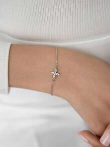 1 Stück minimalistisches, elegantes 925er Sterlingsilber Armband mit Klee-Vierblatt und künstlichem Zirkonia-Einlagen - ideal für den täglichen Gebrauch, Bankette und Hochzeiten, perfektes Schmuckgeschenk für Geburtstag, Thanksgiving und Jahrestag