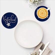 1/6圆形字母图案木质杯垫，艺术桌面摆件，适用于家居装饰、办公室、厨房、餐厅、咖啡厅桌面保护，是艺术爱好者的最爱礼物