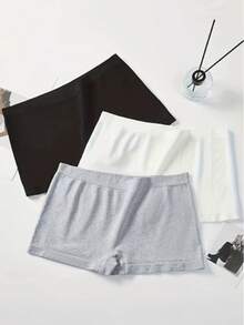 3PCS Women's Mid-Rise Seamless Safety Pants, Basic House Boxer Briefs - Multicolor - View 8