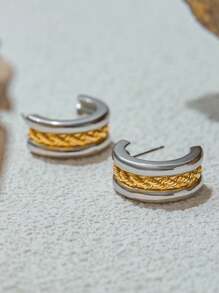 Fashion Classic Two Color Thread Three Layer C-Shaped Ear Studs Stainless Steel Fried Dough Twists Earrings Women's Jewel ﻿