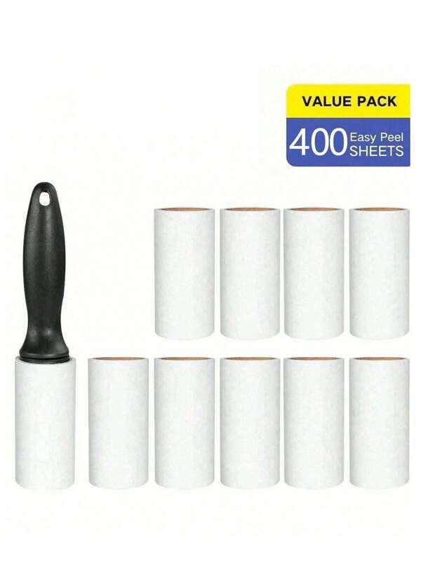 1/10pcs Lint Roller, Ideal For Furniture, Clothing - Dog & Cat Hair Cleaning Supplies, Super Sticky Lint Roller Refills - Includes 1 Handle & 10 Replacement Sheets, Carpet Lint Roller, Portable Pet Hair Remover For Clothes, Bedding, Living Room Furniture, Bedroom, Car Carpet, Car Seats, Auto Interior Details