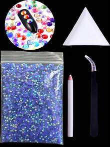 Christmas Limited Edition 50g Bulk Rhinestones Kit, Nail & Craft Decor Gems With Dotting Pen, Tweezers & Triangular Tray, Multi-Use DIY Accessories For Home Nail Art & Jewelry - Multicolor - View 9