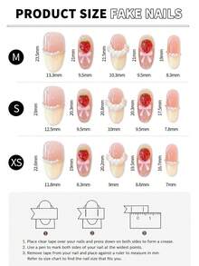 10片/套 手工短款按压式美甲贴片，夏季海滩风假指甲，时尚长椭圆形、草莓形、杏仁形、法式美甲，可重复使用，适合教师、学生、办公室、旅行、优雅商务休闲美甲用品 手工按压式美甲贴片 - 彩色 - 查看 7