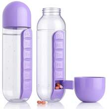 Portable Water Bottle With Integrated Pill Holder - Purple - View 1