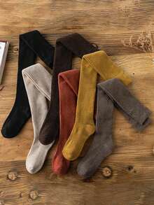 1 双女士过膝袜，纯色加厚保暖内衬，温暖舒适，百搭，适合秋冬季学生和成人