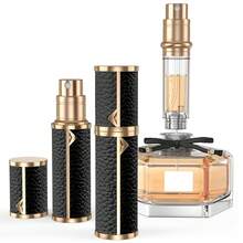 Perfume Travel Refillable Bottle,Genuine Leather Bottom-Filling Fragrances Perfume Atomizer,Mini Cologne Dispenser,Portable Sprayer Pocket Size For Cruise Car Trip Purse Gift 5ml (Black) - 黑色 - 查看 12