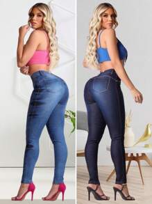 Kit 2 Calças Jeans  Feminina Skinny com Elastano (Lycla) Cintura Alta Efeito Empina Bumbum