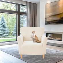 Local Delivery - Banquet Armchair Slipcover Printed Chair Covers With Arms Stretch Club Chair Slipcover Soft Armchair Sofa Covers Anti-Slip Furniture Protector For Dogs Pets Home Living Room Decor, 14 - T-jacquard Cream - 查看 8