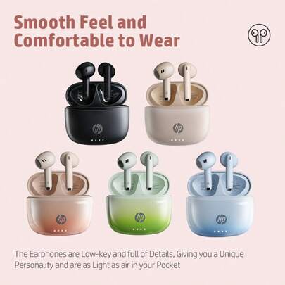  HP Gradient Color 5.4 无线耳塞，30 小时电池续航时间，兼容 Apple 和其他设备，带耳机收纳袋的可爱圣诞礼物，USB 转 Type C