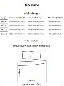 4 pièces Ensemble de literie, Housse de couette imprimée sur les deux côtés, Drap plat et 2 taies d'oreiller (1 pièce Housse de couette + 1 pièce Drap plat + 2 pièces Taies d'oreiller), Microfibre douce et confortable, Convient pour la chambre à coucher, la chambre d'ami, le dortoir scolaire, unisexe, convient pour toutes les saisons