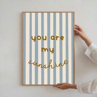 1pc Framed/Unframed Scandinavian Blue Striped You Art My Sunshine Wall Art Poster Canvas Print Positive Nursery Quote Baby Boy Room Decor Painting For Kids Room,Playroom,Bedroom,Modern Home Decoration
