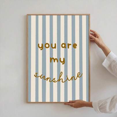 1 Piece Framed/Unframed Nordic Blue Striped "You Are My Sunshine" Art Wall Poster, Canvas Print, Positive Baby Room Quote, Nursery Decor For Baby Boy Room, Children's Room, Game Room, Bedroom, Modern Home Decor
