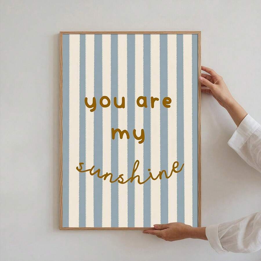 1 件带框/无框斯堪的纳维亚蓝色条纹你艺术我的阳光墙壁艺术海报帆布印刷积极育儿室引言男婴房间装饰画适用于儿童房、游戏室、卧室、现代家居装饰 - 彩色 - 查看 1