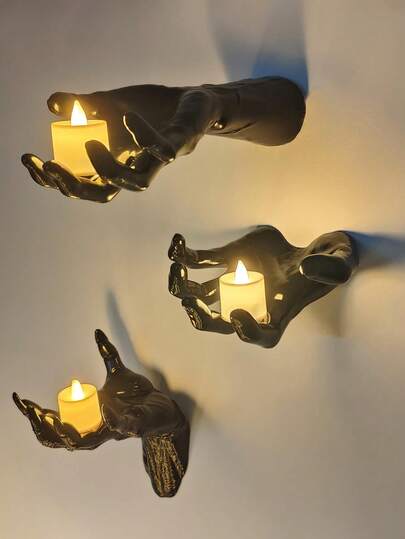 1 件壁挂式恐怖伸出的手，配有点燃的蜡烛，真人大小的恐怖手，适用于哥特式墙壁装饰、万圣节装饰、室内恐怖万圣节装饰