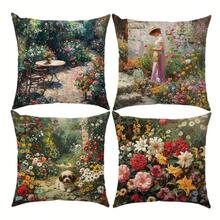 4 capas de almofadas com estampa floral vibrante, 45 x 45 cm, com estampa de girassol e flores silvestres coloridas | Capas de almofada decorativas de poliéster macio com fecho de zíper lavável à máquina | Ideal para decoração de sala de estar, quarto e sofá, sem enchimento incluso