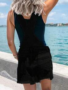 女式黑色牛仔背带裙 - 休闲百搭吊带款式