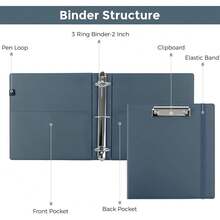 Neww  3 Ring Binder  Clipboard, 2 Inch Heavy Duty Binder, PU Clipboard Binder  Notepad & 5 Dividers  10 Pockets, Labels, Clipboard Folder Great For School Office(Fit Letter Sized Paper) - Blue Letter Size - 2 Inch - View 7