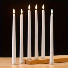 6/12/24 件 LED 无焰锥形蜡烛、LED 无焰烛台、电池供电蜡烛、塑料假烛台、电池供电窗户蜡烛，带 3D 闪烁火焰，适用于壁炉、圣诞节、万圣节、教堂、婚礼（不含电池）