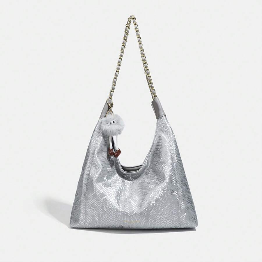 2025 Early Spring New Luxury Oil Wax Leather Large Capacity Tote Bag Underarm Commuter Women's Bag Chain Shoulder Crossbody Bag