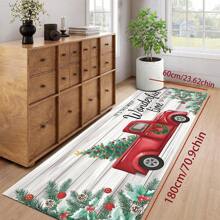 1 buc Covor Decorativ de Alergător de Toamnă cu Camion Retro de Crăciun, Covor de Alergător Antiderapant cu Pitici de Crăciun, Covor de Bucătărie Lavabil cu Fermieri, Folosit pentru Coridoare, Spălătorii, Pasaje de Verandă, Preșuri de Toamnă.
