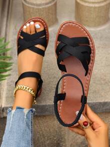 New Spring/Summer Fashion Women Slip-On Slide Sandals, Stylish Casual Roman Style Slip-On Sandals In Black, Beige, Brown Colors, Comfortable Flat Beach Sandals, Blogger Recommended Thick Sole Sandals, Summer Beach Shoes, Elegant Buckle Strap Low Heel Round Toe Slides, Odor-Resistant Anti-Slip Simple Outdoor Slippers, Versatile Flat Slip-On Ladies Sandals