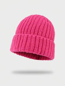 1pc Cuffed Knit Beanie Hat, Simple Solid Color Loose Fit Unisex Warm Ear Protection Cap For Autumn/Winter - Plain Wool Hat - View 26