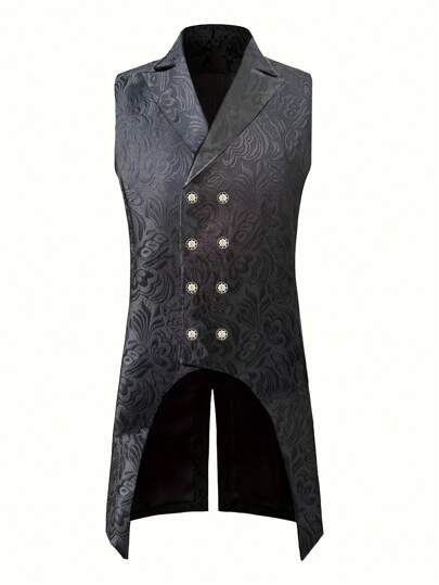 Medieval Men Gothic Double-Breasted Floral Jacquard Vest